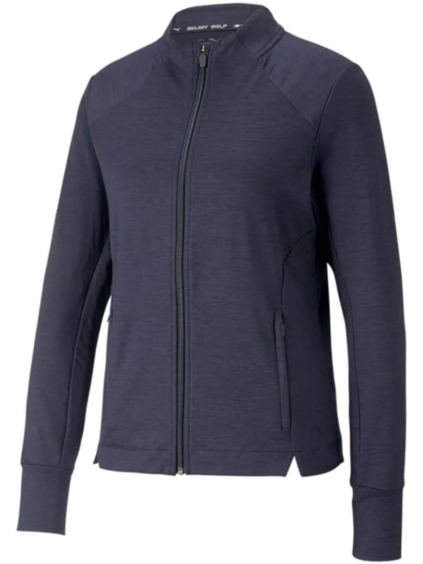 Women Puma Jumpers< Women'S Cloudspun Heather Full Zip Golf Jacket - Navy Blazer Heather