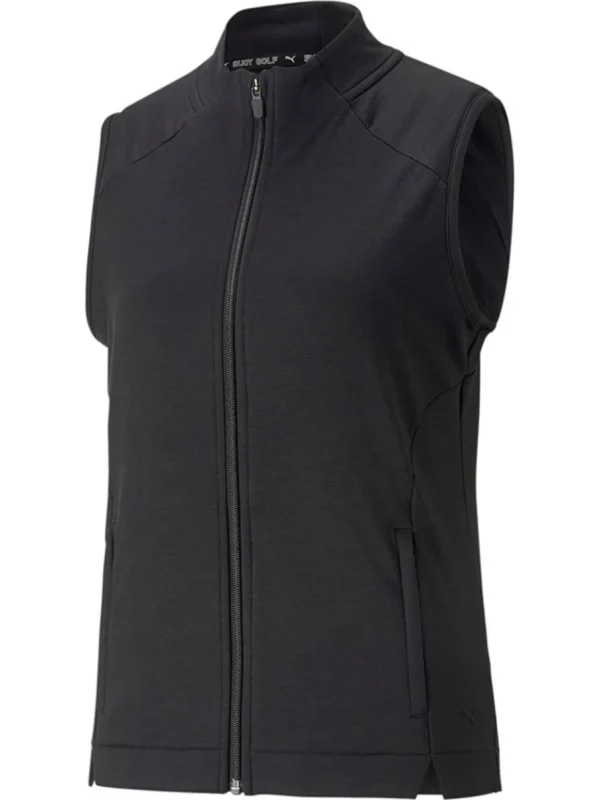 Women Puma Vests< Women'S Cloudspun Heather Full Zip Golf Vest - Black Heather