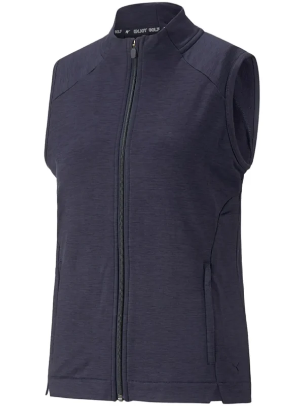 Women Puma Vests< Women'S Cloudspun Heather Full Zip Golf Vest - Navy Blazer Heather