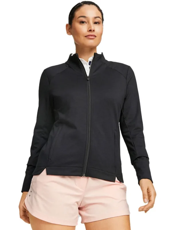 Women Puma Jumpers< Women'S Cloudspun Heather Full Zip Golf Jacket - Black Heather