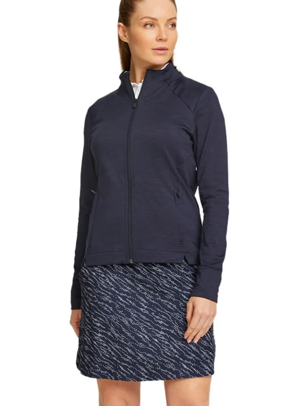 Women Puma Jumpers< Women'S Cloudspun Heather Full Zip Golf Jacket - Navy Blazer Heather