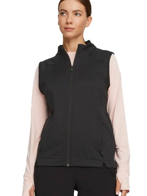 Women Puma Vests< Women'S Cloudspun Heather Full Zip Golf Vest - Black Heather