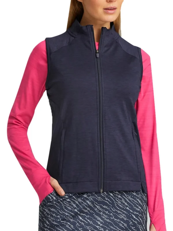 Women Puma Vests< Women'S Cloudspun Heather Full Zip Golf Vest - Navy Blazer Heather