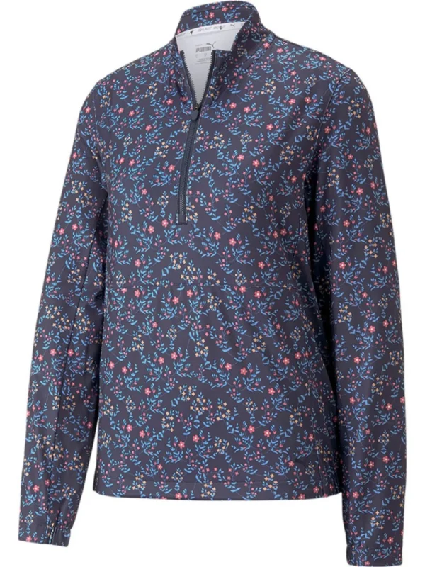 Women Puma Jumpers< Women'S Floral Cloudspun 1/4-Zip Golf Pullover - Navy Blazer/Loveable