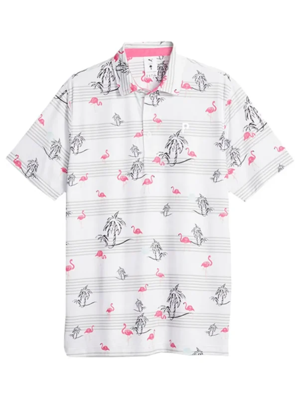 Men Puma Shirts< X Palm Tree Crew Print Polo - White Glow/Charming Pink