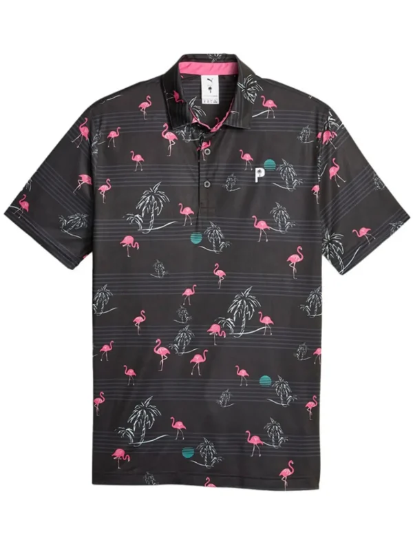 Men Puma Shirts< X Palm Tree Crew Print Polo - Black/Charming Pink