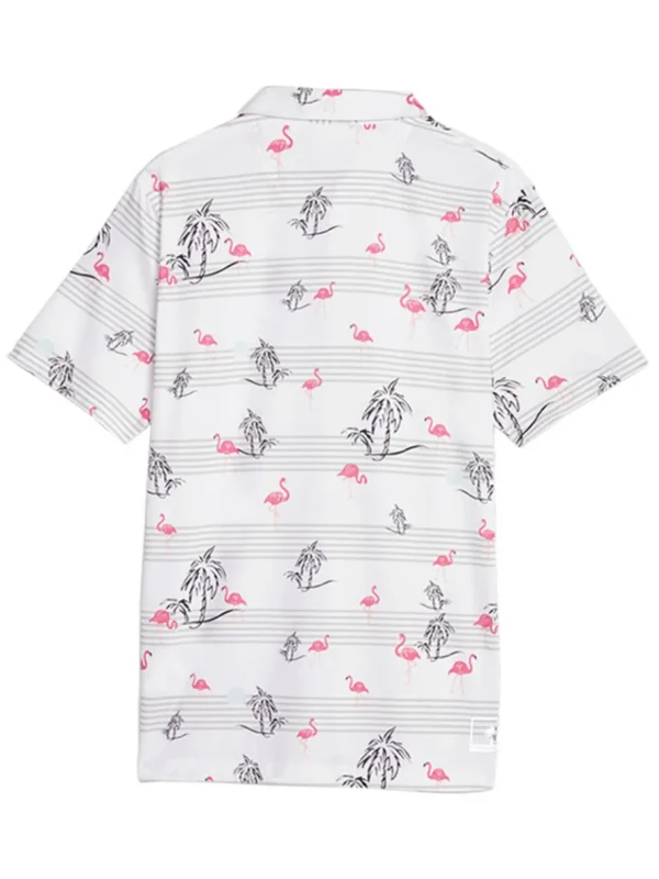 Men Puma Shirts< X Palm Tree Crew Print Polo - White Glow/Charming Pink