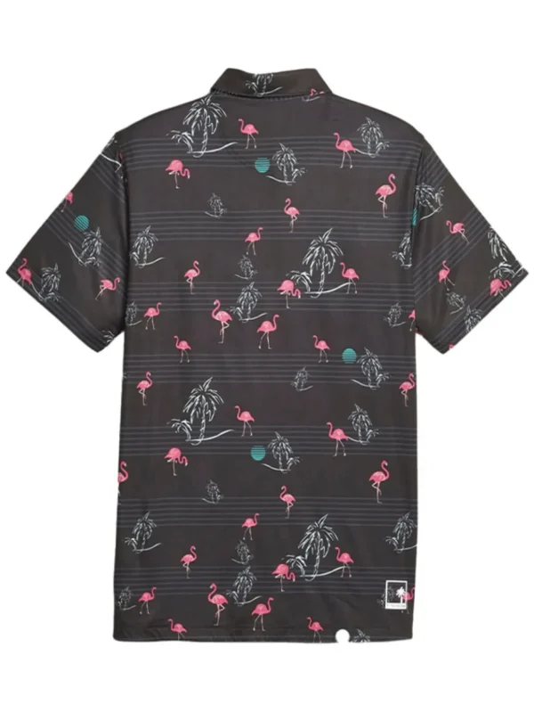 Men Puma Shirts< X Palm Tree Crew Print Polo - Black/Charming Pink