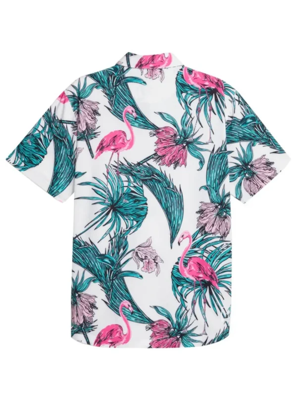 Men Puma Shirts< X Palm Tree Crew Print Button Down Polo - White Glow/Charming Pink