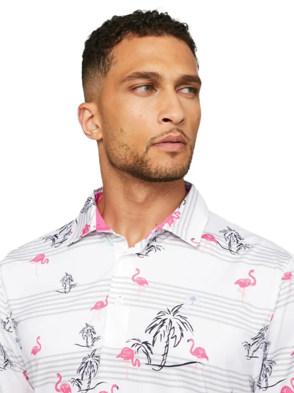 Men Puma Shirts< X Palm Tree Crew Print Polo - White Glow/Charming Pink