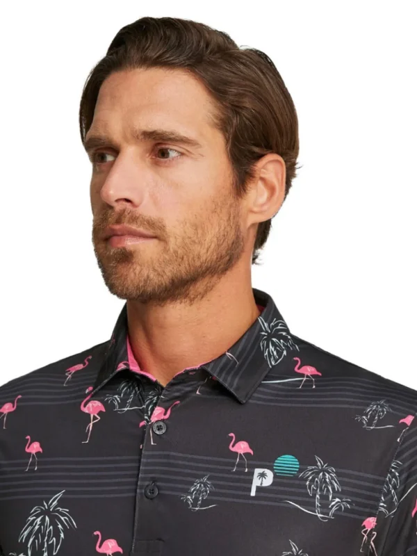 Men Puma Shirts< X Palm Tree Crew Print Polo - Black/Charming Pink