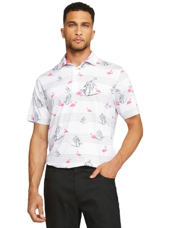 Men Puma Shirts< X Palm Tree Crew Print Polo - White Glow/Charming Pink