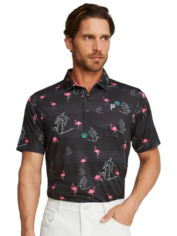 Men Puma Shirts< X Palm Tree Crew Print Polo - Black/Charming Pink