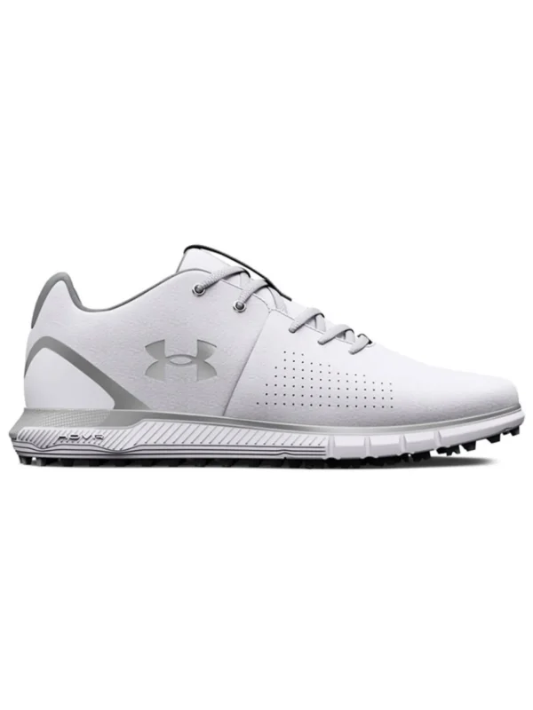 Men Under Armour Mens Golf Shoes< Hovr Fade 2 Spikeless Wide (2E) Golf Shoes - White/Metallic Silver