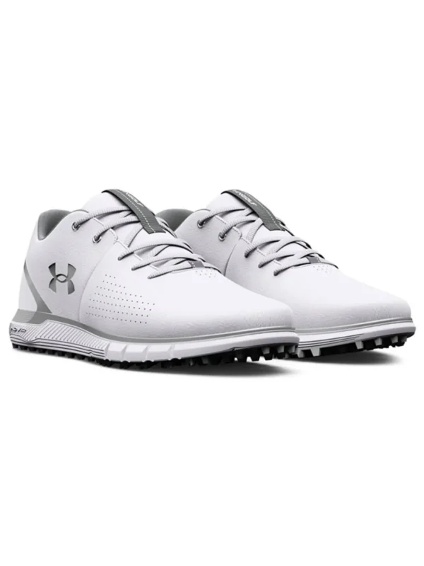 Men Under Armour Mens Golf Shoes< Hovr Fade 2 Spikeless Wide (2E) Golf Shoes - White/Metallic Silver