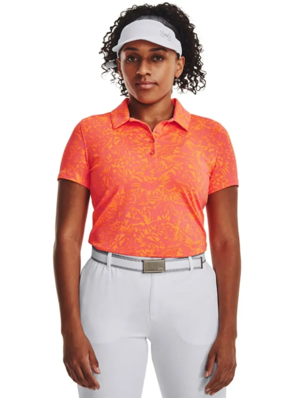 Women Under Armour Shirts< Women'S Playoff Printed Polo - Pink Shock/Orange Blast