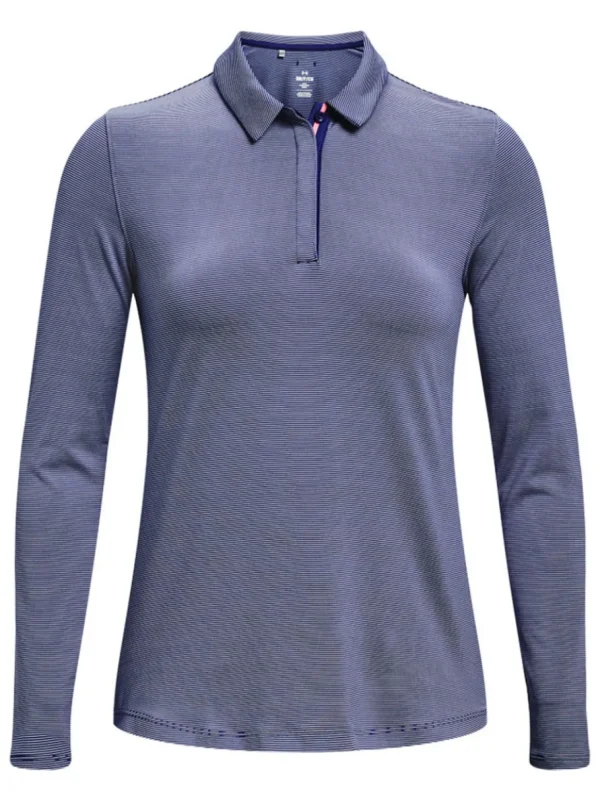 Women Under Armour Shirts< Women'S Zinger Microstripe Ls Polo - Bauhaus Blue/White