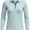 Women Under Armour Shirts< Women'S Zinger Microstripe Ls Polo - Fuse Teal/White