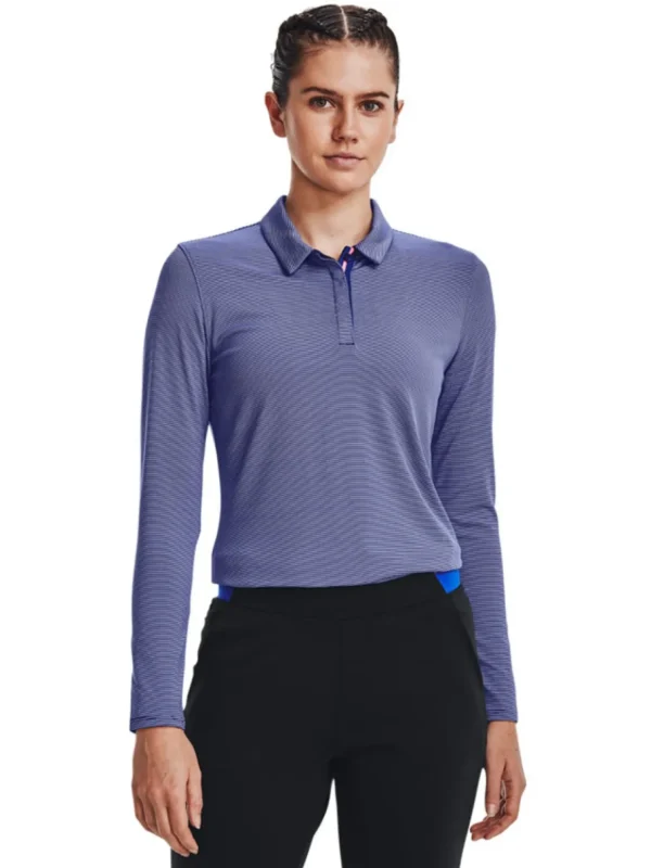 Women Under Armour Shirts< Women'S Zinger Microstripe Ls Polo - Bauhaus Blue/White